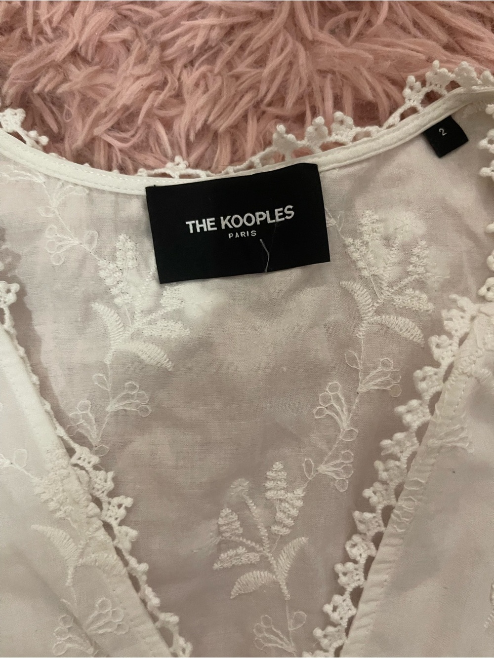 The Kooples White Embroidered Wrap Peplum Blouse Size 2 Lace Trim - Picture 3 of 6